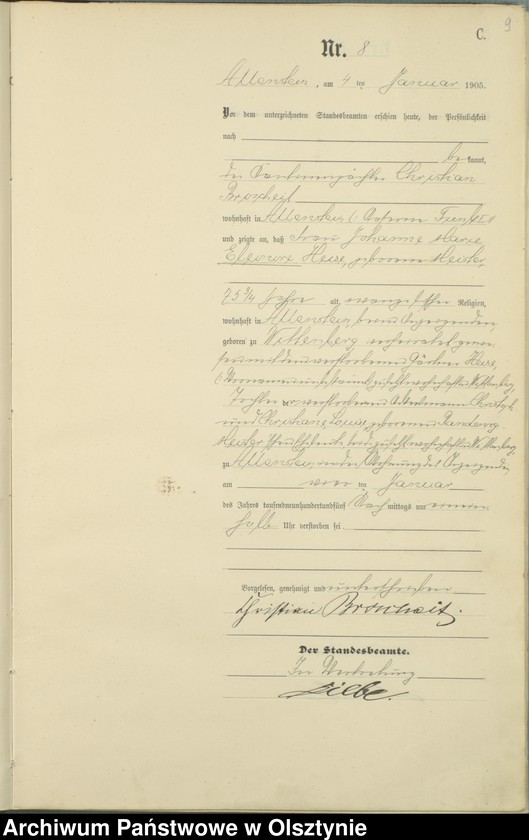image.from.unit.number "Sterbe-Haupt-Register Tom I, Nr 1 - 425"