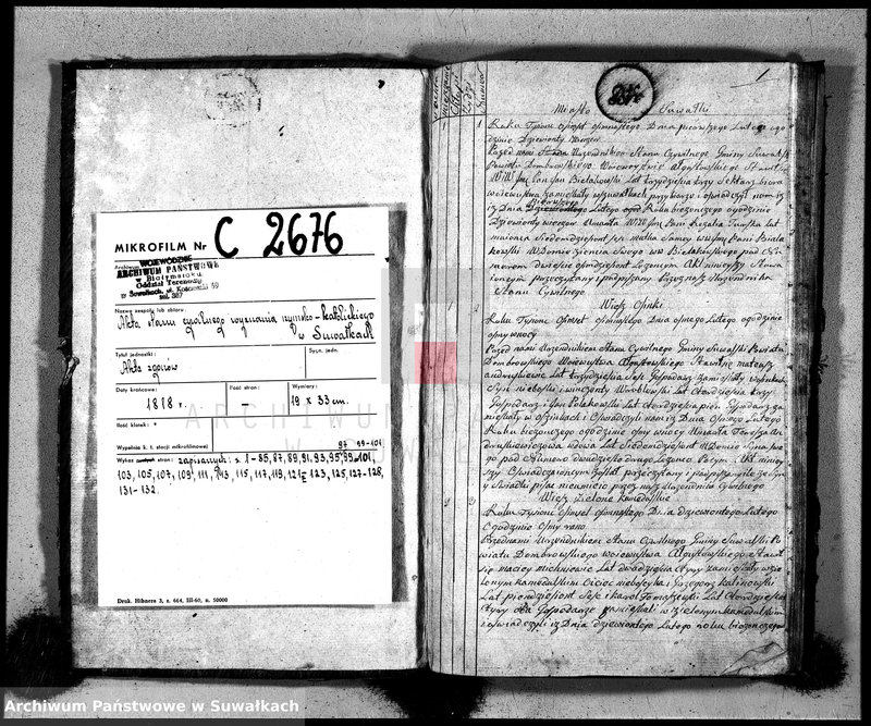 image.from.unit.number "Księga urzędnika stanu cywilnego gmniny suwalskiey zawierająca w sobie akta zejścia od dnia 1-go stycznia 1818 r-u do dnia tegoż 1819"
