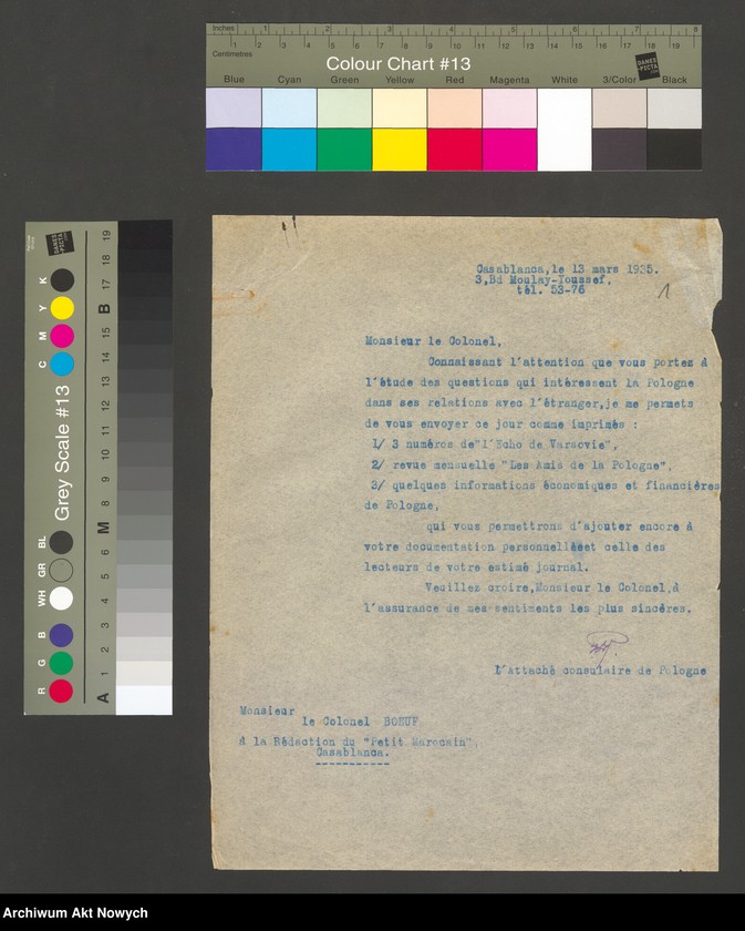 image.from.unit "Propaganda prasowa. Przeglądy z prasy i dla prasy marrokkańskiej w sprawach polskich. Korespondencja, komunikat Konsulatu Generalnego RP w Marsylii, wycinki prasowe"