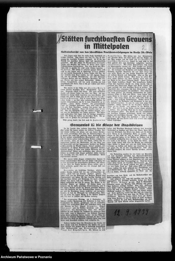 image.from.unit.number "Zweigstelle Litzmannstadt (Łódź). Zeitungsansschnitte, Berichte über Verschleppungen und Todesanzeigen"