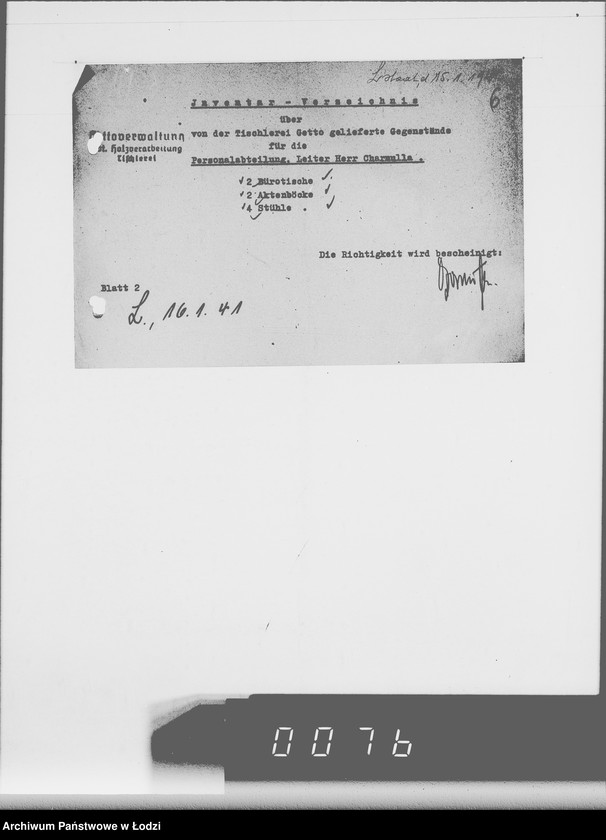 Obraz 10 z jednostki "[Zaświadczenia o zatrudnieniu i wykazy wydanych mebli biurowych dla oddziału osobowego]"