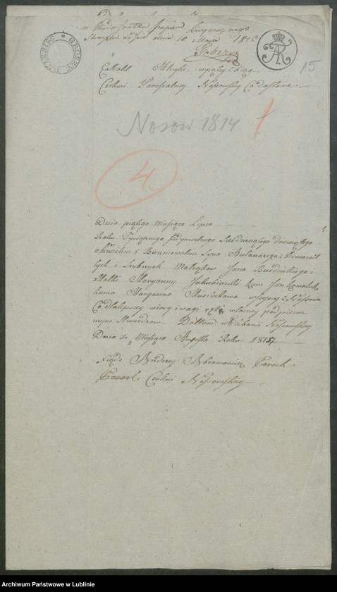 image.from.unit.number "Alegaty do ksiąg urodzeń, zapowiedzi, małżeństw i zgonów z lat 1813 - 1816"