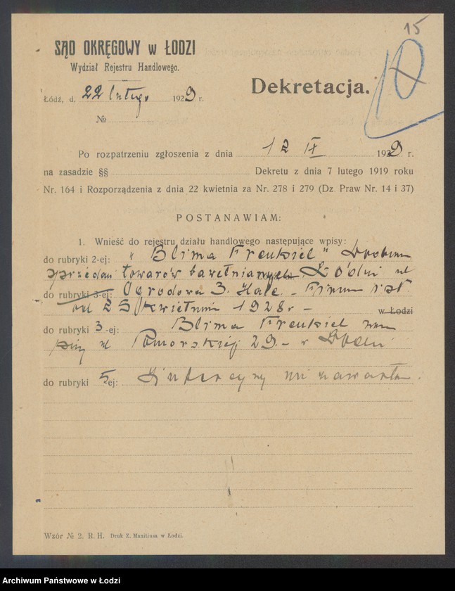 Obraz 17 z jednostki "Blima Frenkiel- sprzedaż towarów bawełnianych"