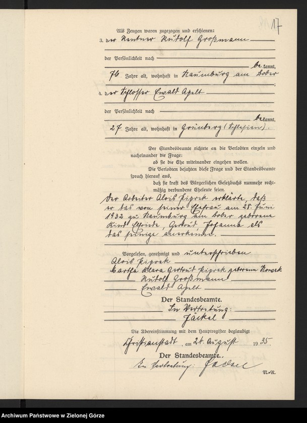 image.from.unit.number "Heirats-Neben-Register Standesamt Christianstadt 1935 No. 1 bis 18"