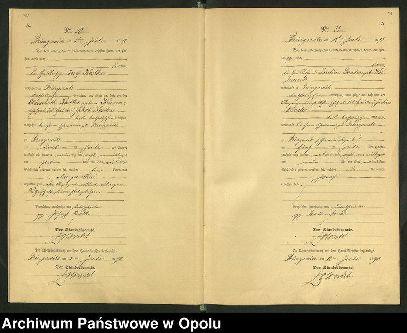Obraz 19 z jednostki "Urząd Stanu Cywilnego Dziergowice Księga urodzeń rok 1898-99"