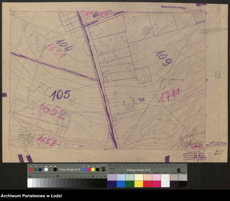 Obraz 1 z jednostki "Plan m. Łodzi 1:2000 z oznaczeniem podziału miasta na obwody i rejony spisowe. Sekcja NW62"