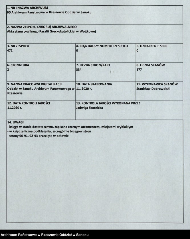 Obraz 1 z jednostki "Księga małżeństw z lat 1880-1900, 1904, 1907-1924, 1930-1937 i zgonów z lat 1891-1900, 1904, 1907-1924, 1930-1937 dla miejscowości Wojtkowa, Jureczkowa, Nowosielce Kozickie"
