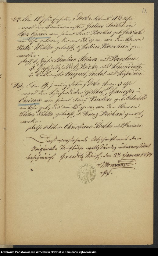 image.from.unit.number "Amtsgericht Schweidnitz Duplicate der Kirchenbücher der katholische Pfarr Kirche zu Gräditz"