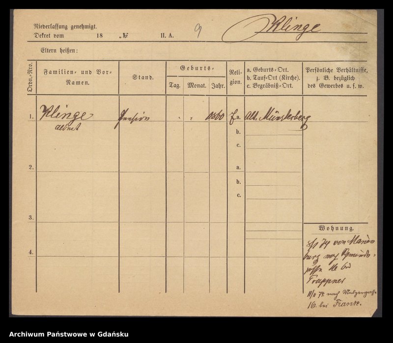 image.from.unit.number "Karty meldunkowe: Klinge - Klinkosch"