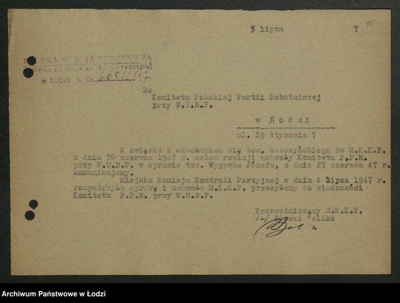 Obraz 16 z jednostki "Korespondencja Miejskiej Komisji Kontroli Partyjnej t. II"