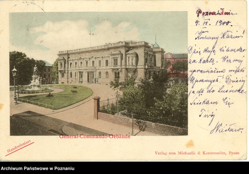 Obraz 1 z jednostki "Posen [Poznań] - General-Commando-Gebäude [Budynek Naczelnego Dowództwa]"
