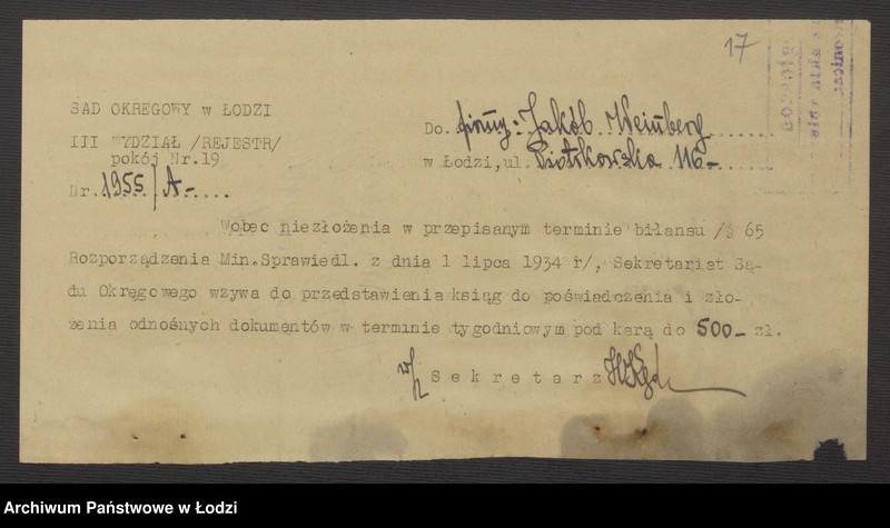 Obraz 19 z jednostki "Jakób Weinberg - sprzedaż towarów manufakturowych"