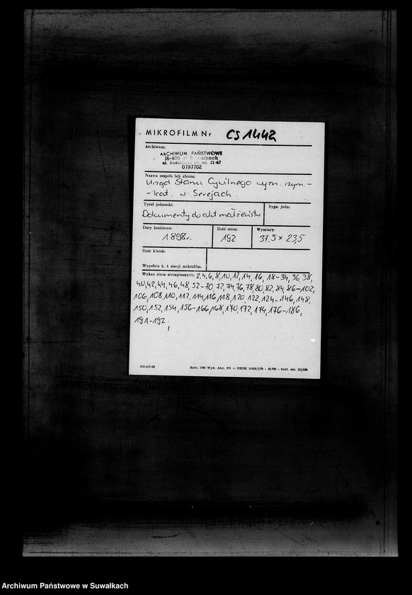 image.from.unit.number "Dokumenty k aktam brakosočetavšichsja Serejskago Rimsko-Katoličeskago prichoda za 1898 god"