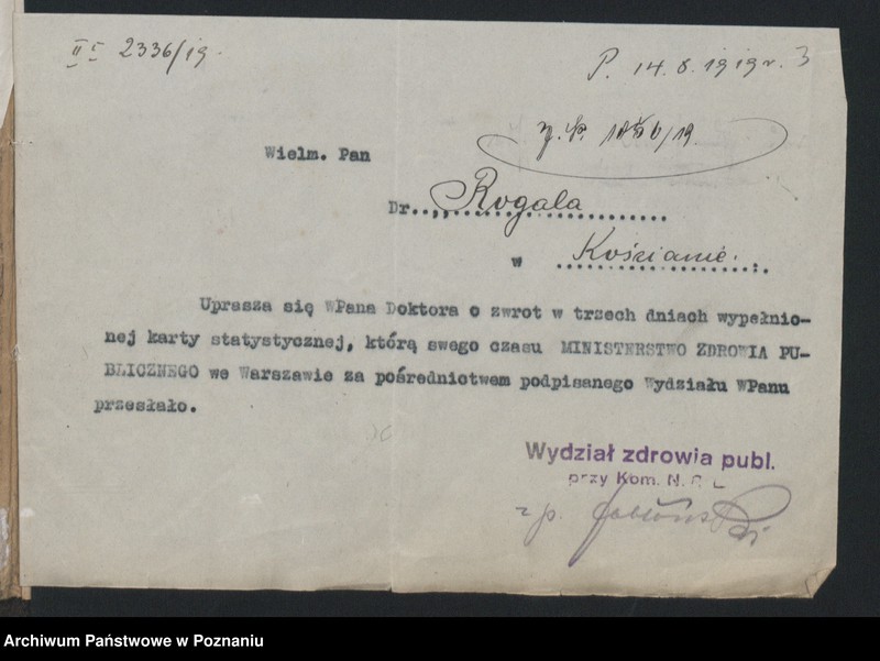 Obraz 5 z jednostki "Akta tyczące korespondencyi w sprawach zdrowia z Komisariatem Naczelnej Rady Ludowej"