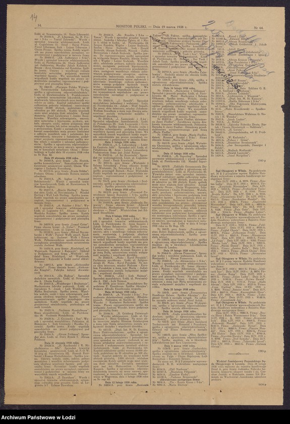 Obraz 16 z jednostki "Herszek Naftula Szajman, Szymon Bergrin, Abram Bok- kupno i sprzedaż ziemiopłodów, przetworów mącznych oraz komis"