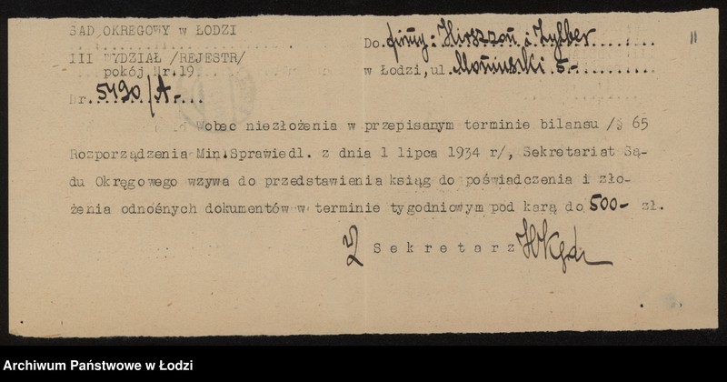 Obraz 13 z jednostki "Hirszon i Zylber- fabryka wyrobów bawełnianych i półwełnianych"