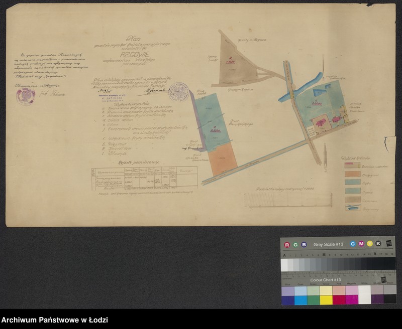 Obraz 1 z jednostki "Plan gruntów rzymsko-katolickiego kościoła parafialnego w miasteczku Rzgowie ..."