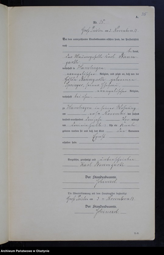 image.from.unit.number "Geburts-Neben-Register Nr 1 - 38 [Księga urodzeń- wtóropis ]"