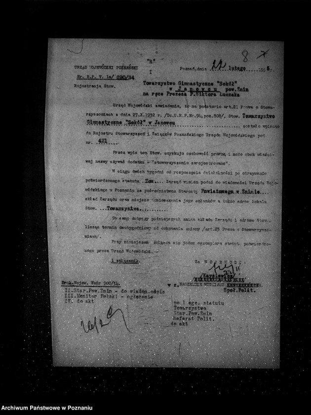 Obraz 12 z jednostki "/Towarzystwo Gimnastyczne „Sokół" w Janowcu powiat Żnin - rejestracja/"