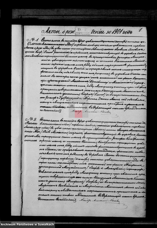 Obraz 4 z jednostki "Duplikat aktov serejskago rimsko-katoličeskago prichoda rodivšichsja, brakosočetavšichsja i umeršich za 1901 god"
