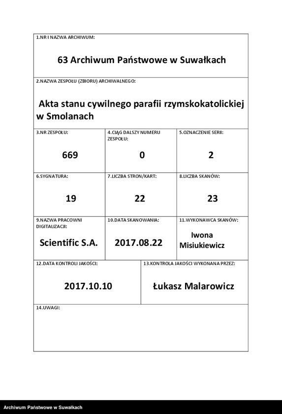 image.from.unit.number "Dokumenty do aktów zaślubionych Rzymsko Katolickiej parafji Smolanskiej za rok 1934"