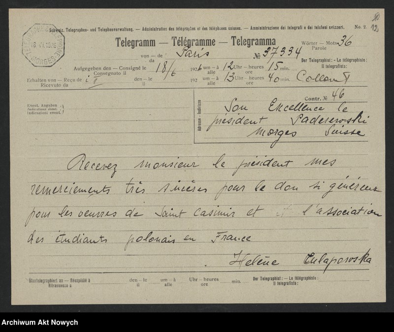image.from.unit.number "Chłapowski Alfred (ambasador RP we Francji) i Helena; Załączniki: a) list P. de Fouquieres; b) list Ph. Pétain