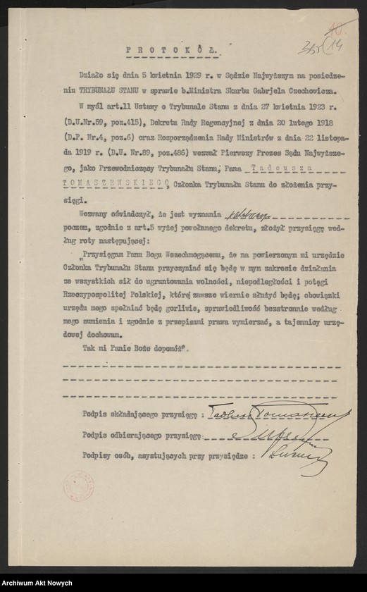 image.from.unit.number "Akta Trybunału Stanu. Akta b. Ministra Skarbu Gabriela Czechowicza."