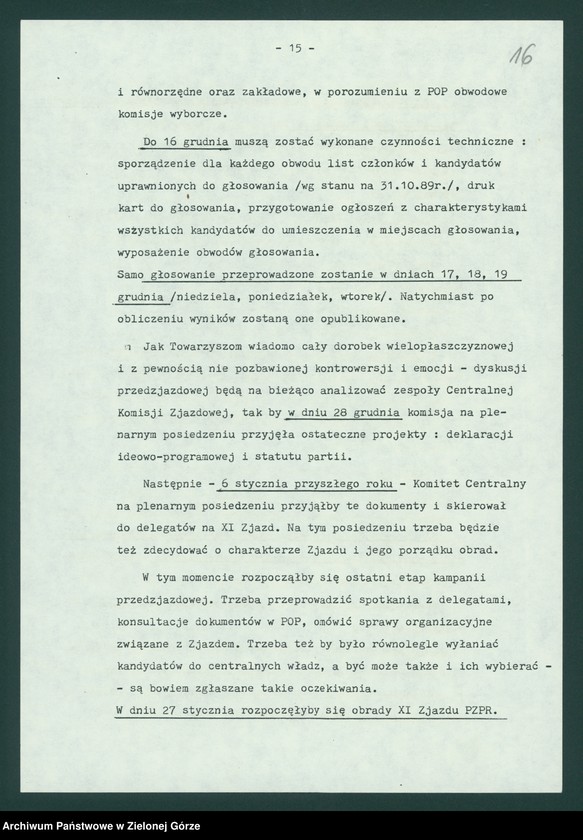 image.from.unit.number "Protokół z XI plenarnego posiedzenia KW nt. Zadania wojewódzkiej organizacji partyjnej przed XI Zjazdem PZPR. Załączniki. 10 listopada 1989"