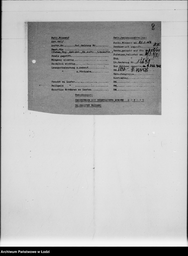 Obraz 12 z jednostki "M [rachunki za dostawy towarów dla Getta]"