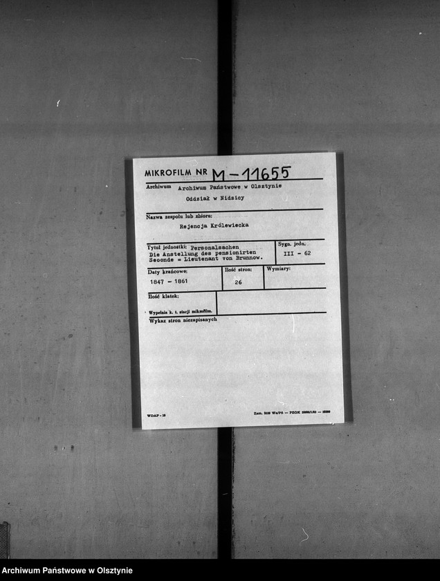 image.from.unit.number "Anstellung des pensionirten Seconde-Lieutenant von Brunnow"