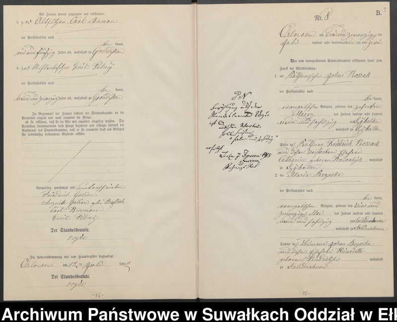 image.from.unit.number "Heiraths-Neben-Register des Preussischen Standes-Amtes Orlowen Kreis Loetzen für das Jahr 1892"