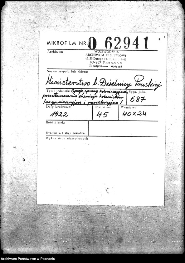 Obraz 2 z jednostki "Opcje, sprawy kolonizacyjne, przewłaszczenia, eksmisje kolonistów [organizacyjne i parcelacyjne]"