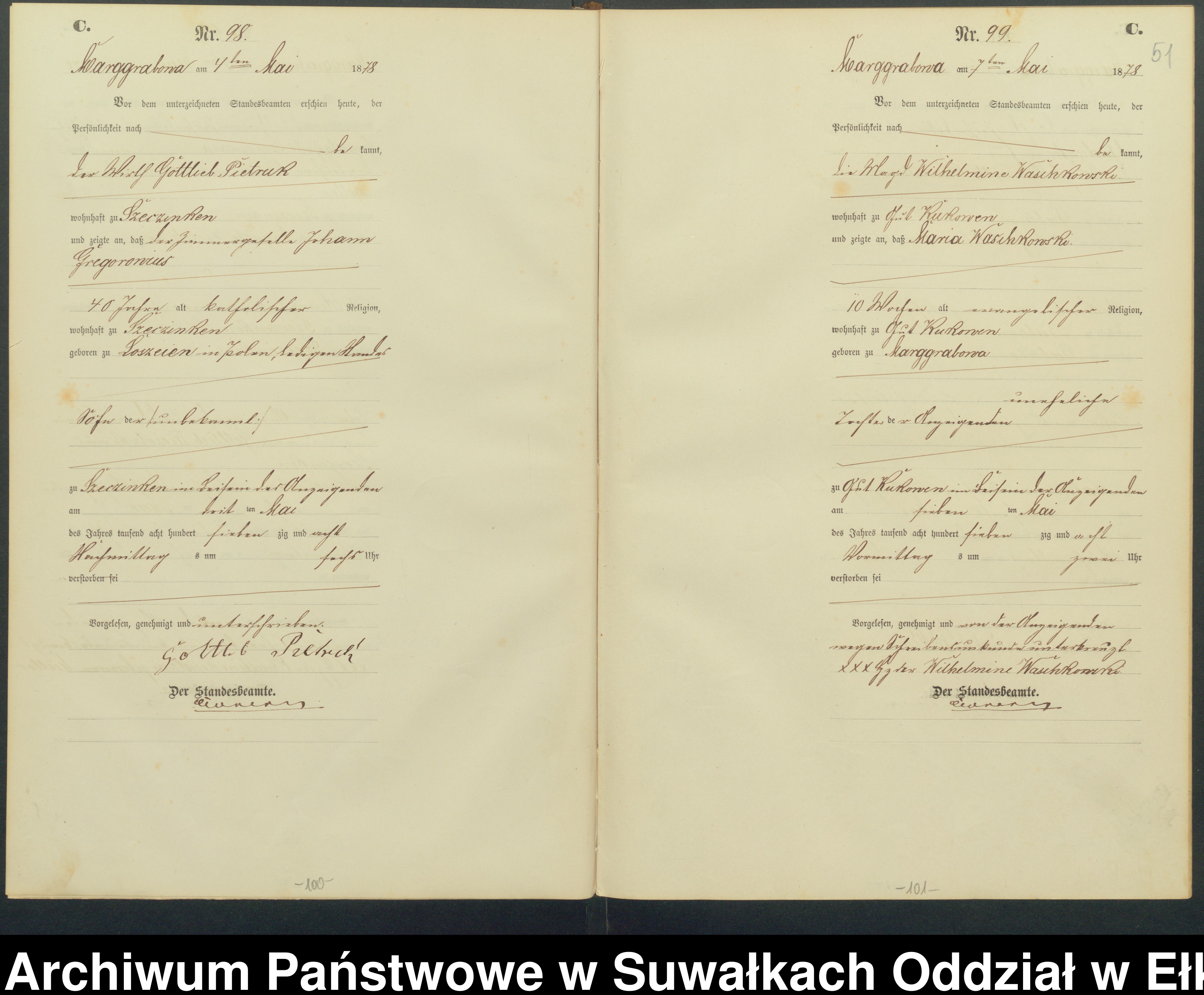 Skan z jednostki: Sterbe-Haupt-Register des Königlich Preussischen Standes-Amtes Landgemeinde Marggrabowa Kreis Oletzko