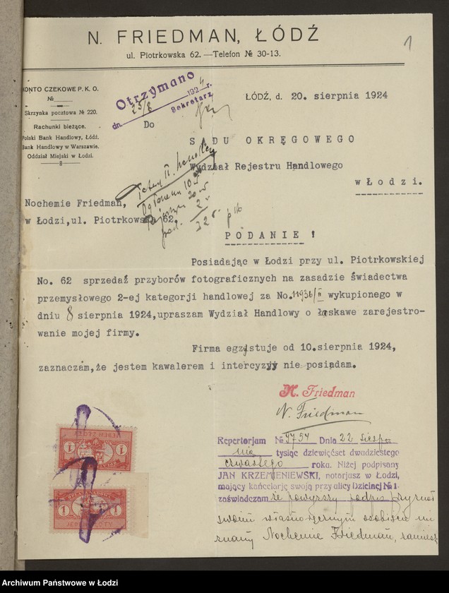 image.from.unit.number "Nochemie Friedman- sprzedaż przyborów fotograficznych"
