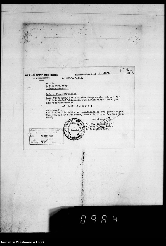 Obraz 12 z jednostki "Post an den Ältesten der Juden D.W.H.[Korespondencja dotycząca różnych prac w Getcie]"