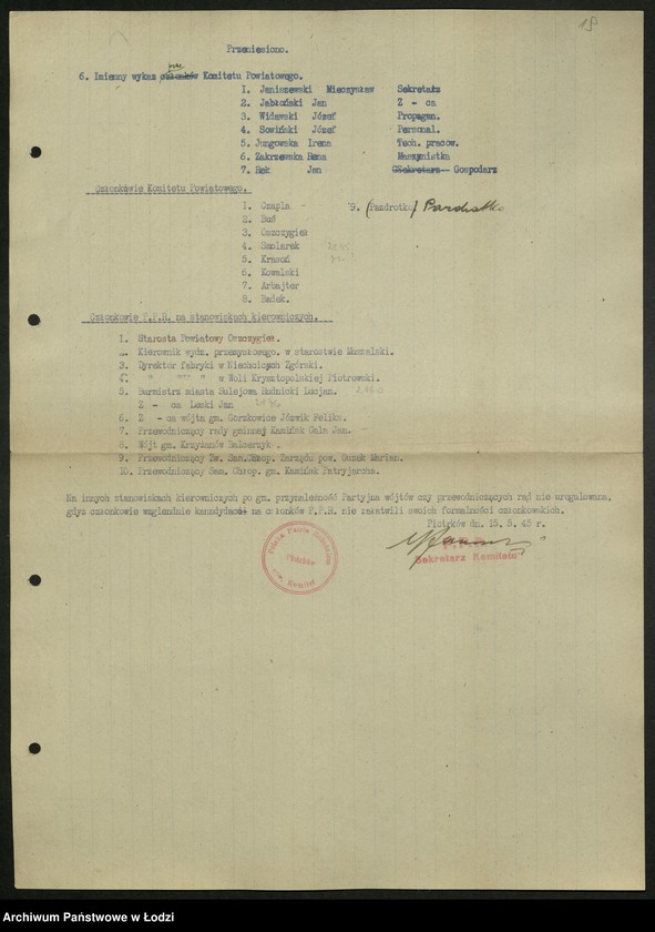 Obraz 20 z jednostki "Ankiety sprawozdawcze instruktora Komitetu Powiatowego Piotrków Trybunalski [z załącznikami]"