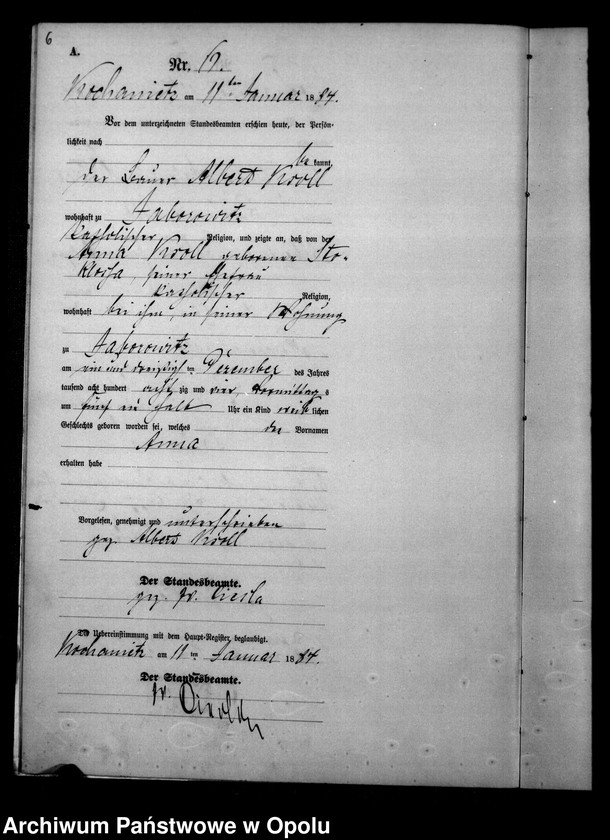 image.from.unit.number "Urząd Stanu Cywilnego Kochaniec Księga urodzeń rok 1884"