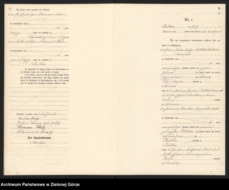 Obraz 10 z jednostki "Heiraths-Haupt-Register Standes-Amt Kuttlau 1890"