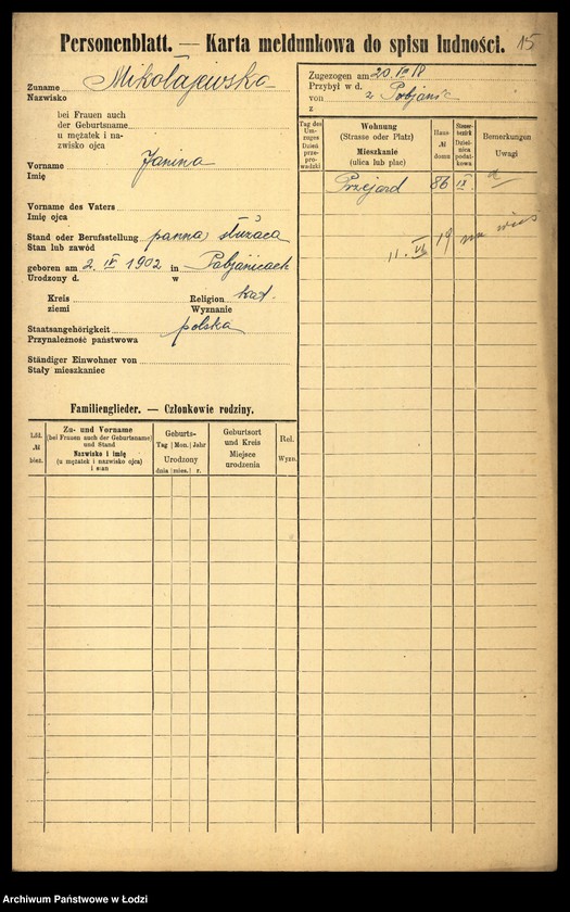Obraz 18 z jednostki "[Spis ludności Łodzi] Mikołajew - Milchteich"