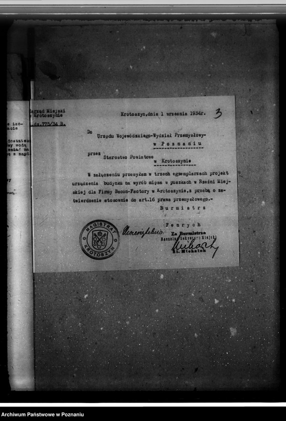 Obraz 7 z jednostki "Zatwierdzenie zakładu przemysłowego /Rzeźnia Miejska/ w Krotoszynie"