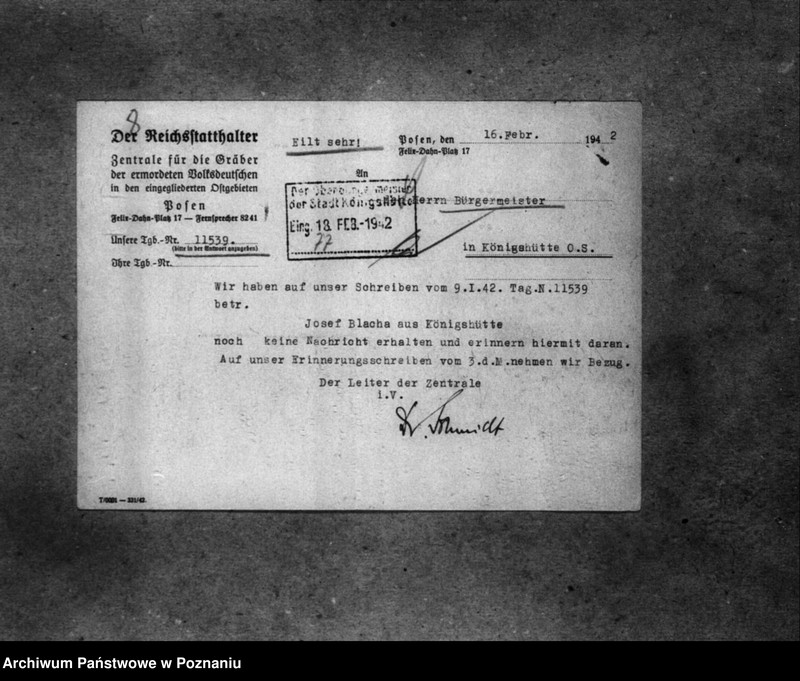 Obraz 12 z jednostki "Korespondencja w sprawie miejscowych Niemców, którzy zginęli w 1939 roku oraz donos Niemca B. Reymanna z powiatu wałeckiego na jego sąsiada, Niemca Breitinga o sprzyjanie Polakom"