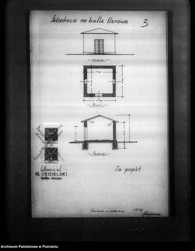 Obraz 8 z jednostki "/Projekt szatni, stajni, wozowni, i składnicy na butle tlenowe na terenie I Oddziału Fabryki H. Cegielskiego w Poznaniu/"