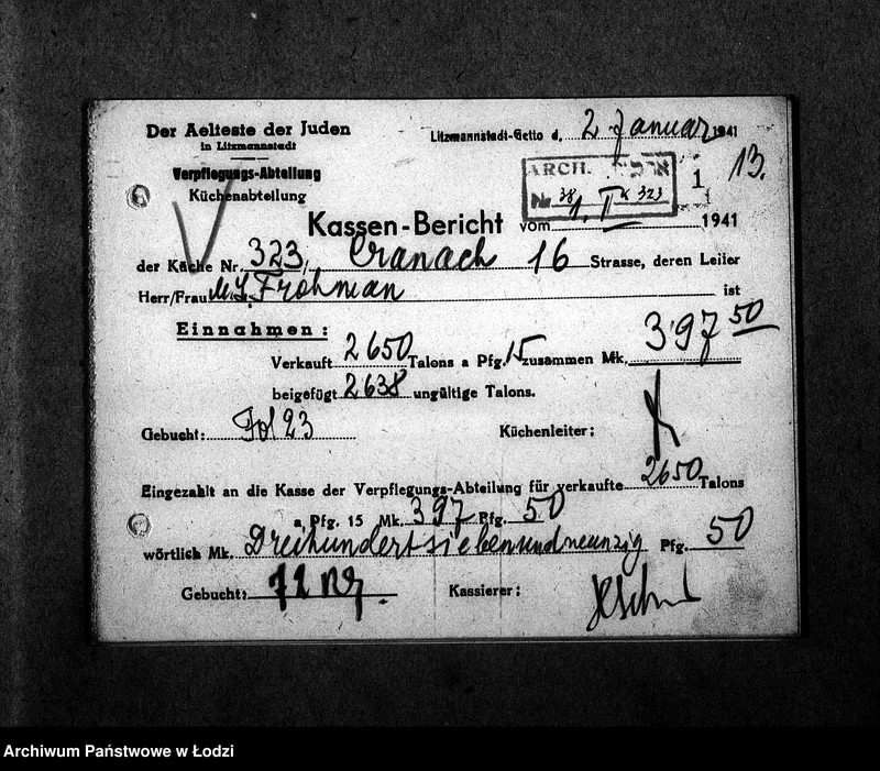 Obraz 16 z jednostki "[Kuchnia nr 323, ul. Żydowska 16. Kuchnia nr 173, ul. Żydowska 28. Kuchnia, ul. Żydowska 34. Działalność kuchni, personel, konsumenci, kontrole]"