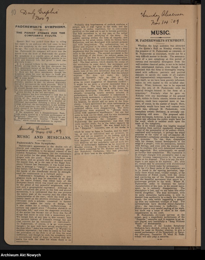 image.from.unit.number "Angleterre 1909. Wycinki prasowe dotyczące koncertów w Anglii i Szkocji"
