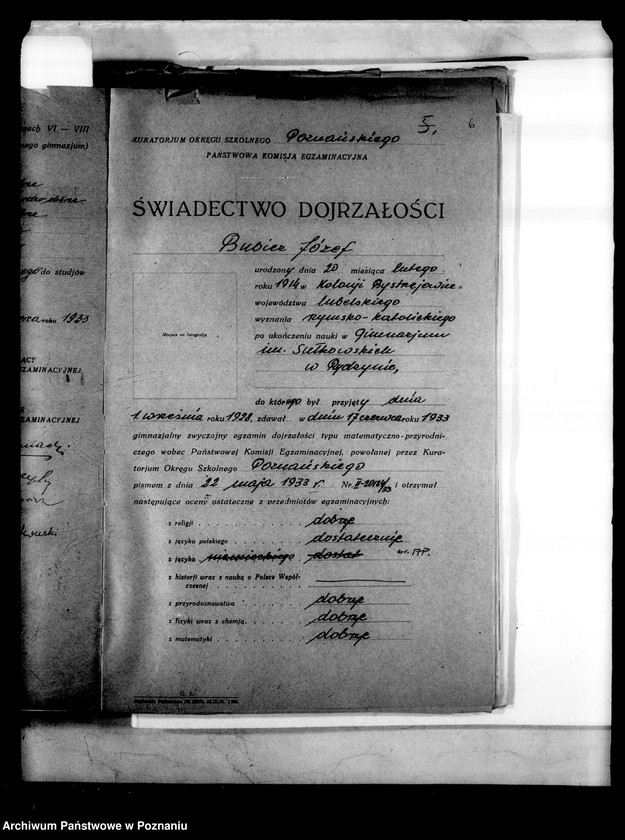 Obraz 9 z jednostki "Prywatne Gimnazjum imienia Sułkowskich w Rydzynie [odpisy świadectw egzaminu dojrzałości 1938 i 1939]"