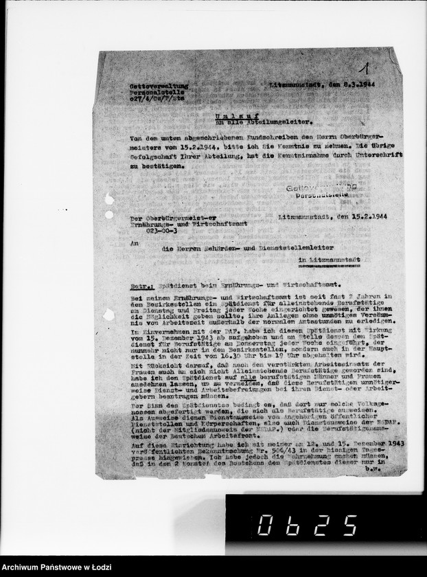 Obraz 6 z jednostki "Anordnungen und Umläufe an alle Abteilungsleiten Getto-Verwaltung"