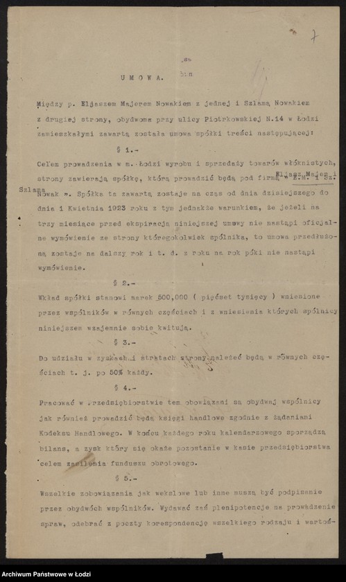 Obraz 9 z jednostki "Eljasz i Majer Nowak- wyrób i sprzedaż towarów włóknistych"