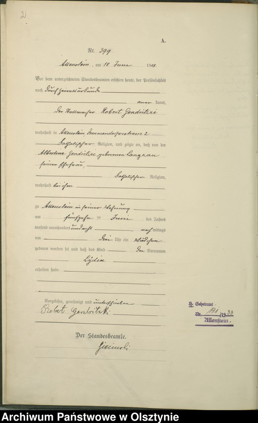Obraz z jednostki "Geburts-Haupt-Register Tom II, Nr 399-868"