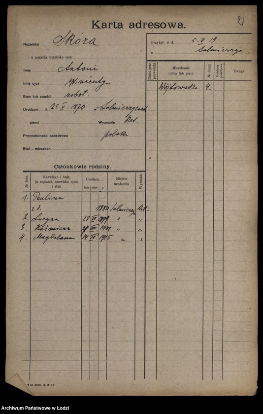 Obraz 4 z jednostki "[Spis ludności Łodzi] Skóra-Slązak"