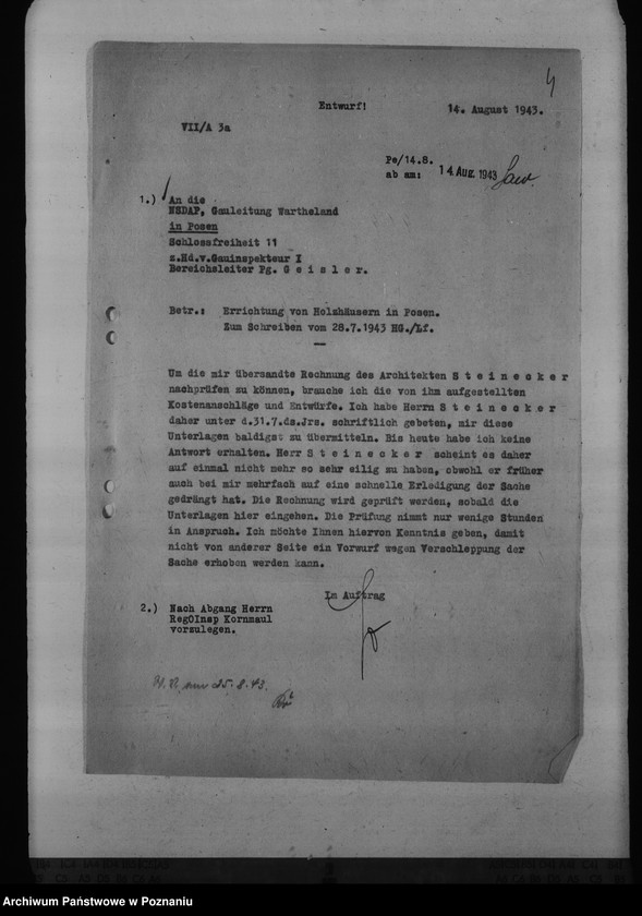 Obraz 8 z jednostki "Errichtung von Holzhäusern in Posen. Kreisschulungsburg. Reichsarbeitsdienst- Baracken, Schlaupe, Kreis Kempen"